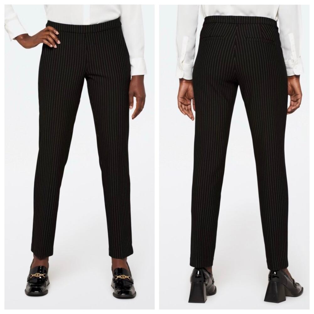 Liverpool Kayla Black Pinstripe Pants Size 12 Straight Leg Pull On Work Trousers